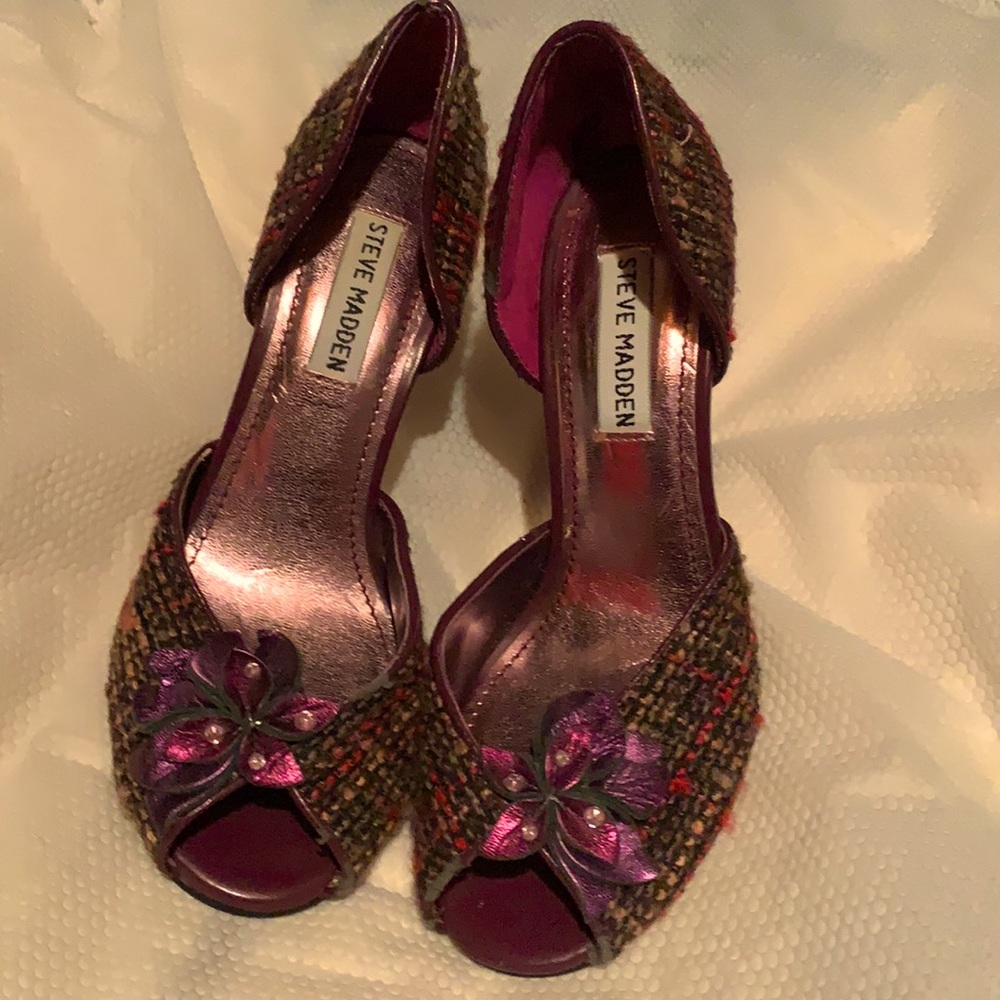 Purple tweed & leather heels